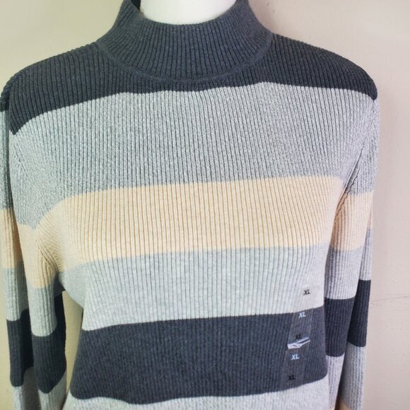 KAREN SCOTT Womens Gray Color Block Stripe Turtleneck XL - Picture 5 of 10